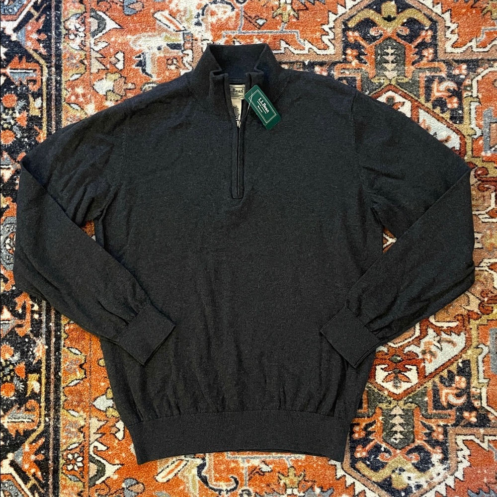 NWT LLBean Men's Wicked Soft Cotton/Cashmere 1/4 Zip Sweater Grey | Men’s Size S